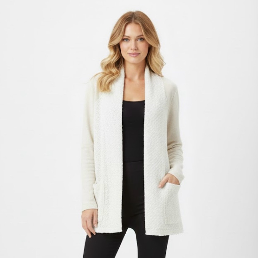 Lucky Lotus by Lucky Brand Open Front Crochet Knit Cardigan 100% Cotton Cream XL